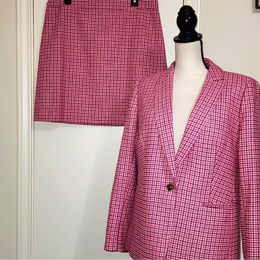 J.Crew Pink Houndstooth Clueless Skirt Suit